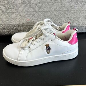 Kids Polo Ralph Lauren White Pink Bear Sneakers Shoes Size 13.5 Toddler